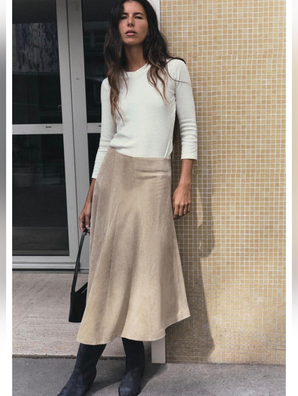 ZARA 100% LEATHER MIDI SKIRT